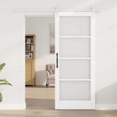 Vidaxl Drsna vrata Bela 83 x 202 cm Trden borov les in steklo