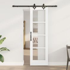 Vidaxl Drsna vrata Bela 61 x 198,5 cm Trden borov les in steklo