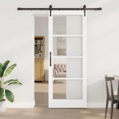 Vidaxl Drsna vrata Bela 83 x 211 cm Trden borov les in steklo