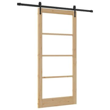 Vidaxl Drsna vrata Naravna 93 x 202 cm Trden borov les in steklo