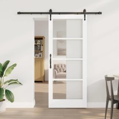 Vidaxl Drsna vrata Bela 83 x 202 cm Trden borov les in steklo
