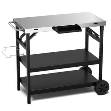 Northix Miza za žar iz INOX 91x45 cm 3 police mobilna s kolesi