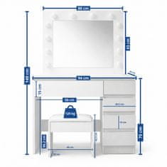 Aga Toaletna miza z ogledalom in osvetlitvijo + tabure Mat bela