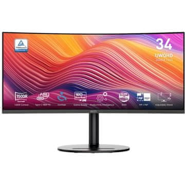 MSI Zaslon Modern MD342CQP / 34" / UWQHD / VA / 120Hz / 1ms (MPRT) / ukrivljen / KVM / črn - nastavljiv po višini - PD 98W