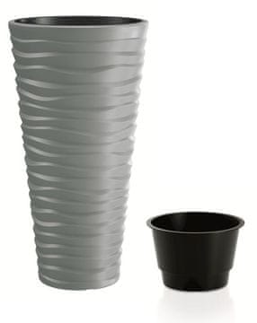 Prosperplast Visok cvetlični lonec Prosperplast SAND SLIM 29,6 cm, siv kamniti videz, 22 l