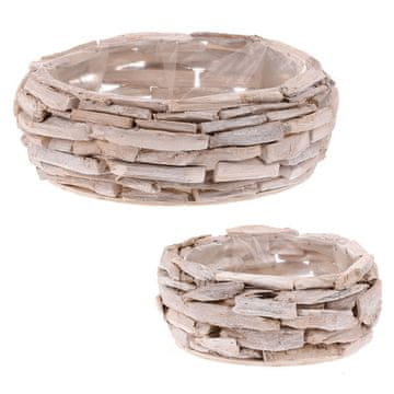 Autronic Okrogel leseni aranžerski lonec z zaščitno folijo, komplet 2 kosov (13 in 36 cm)