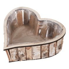 Autronic Brezovo srce – lesen okrasni ovoj za cvetlični lonček, 30 × 30 × 7 cm, 2 kosa