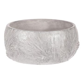 Autronic Nizek betonski okrasni lonček, motiv borove vejice, srebrno siv, set 2 kosov