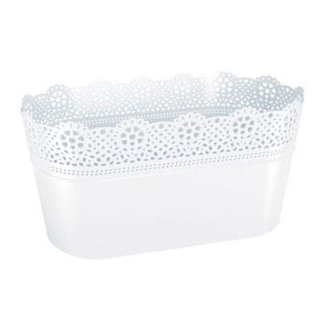 Prosperplast Plastični balkonski koritnik LACE z čipkastim vzorcem, bel, 28,5 × 13,5 × 15,5 cm