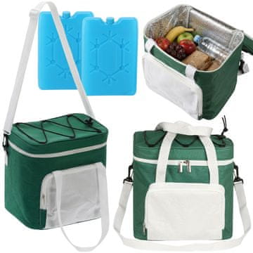 GARDEN LINE Zelena, prostorna termo torba s prostornino 14L in dvema hladilnima vložkoma, izolirana torba za malico