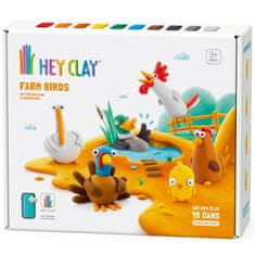 sarcia.eu Hey Clay Ptice s kmetije Modelirna masa za igro + dodatki, plastelin, 15 barv