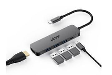 Acer 5IN1 Mini Dock statioType- C, 1x HDMI (do 3840x2160@60hz), 3x USB 3.0 5Gbps, 1x Type-C do 100W PD port (gostitelj)