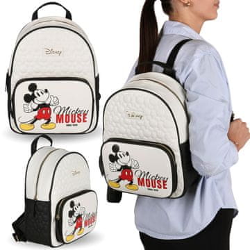 Disney DISNEY Mickey Mouse Eko-usnjeni mladinski nahrbtnik, prostoren ženski prešiti mestni nahrbtnik 23x10x32cm