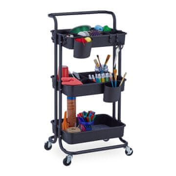 Northix 3 policni shranjevalni voziček 85x45x35 cm črn bakreni detajli