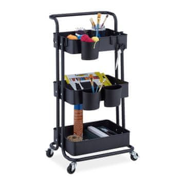 Northix 3 policni shranjevalni voziček 85x45x35 cm črn jeklen