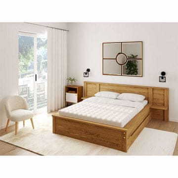 eoshop Masivna borova postelja KOMFORT 180x200 cm, voskan zaključek z letvičastim okvirjem
