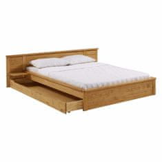 eoshop Masivna borova postelja KOMFORT 180x200 cm, voskan zaključek z letvičastim okvirjem