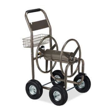 Northix Kovinski vrtni voziček za cev 4 kolesa z ročico rjav