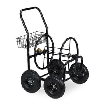 Northix Črn kovinski voziček za cev 4 kolesa z ročico vrtni