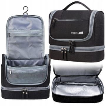 Korbi Velika viseča potovalna kozmetična torbica, črna