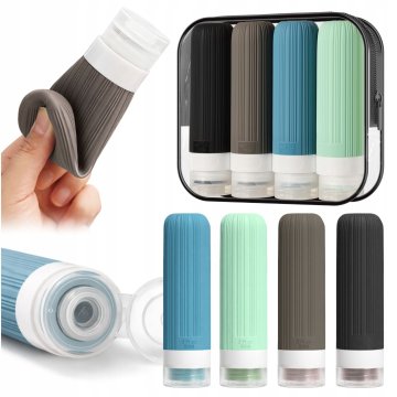 Korbi Potovalne silikonske stekleničke 4x90 ml + torbica