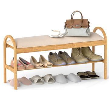 Northix Bambusova klop za čevlje z oblazinjenim sedežem in skritim prostorom za shranjevanje