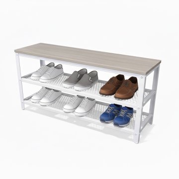 Northix Klop za čevlje s sedežem in dvema žičnima policama, prostorsko varčen organizator za predsobo