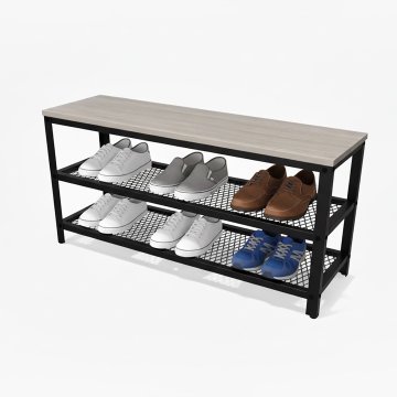 Northix Klop za čevlje s sedežem in dvema žičnima policama, prostorsko varčen organizator