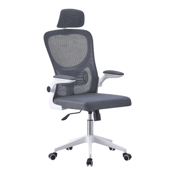 eoshop Pisarniški stol MAGUS, sivo-bel, mrežast, nastavljiva višina, naslon za glavo