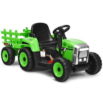 Northix 12V otroški traktor z odstranitvijo prikolice, LED lučmi in hupo zelena