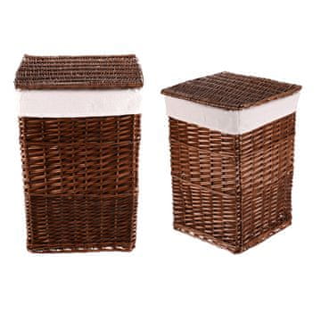 Autronic Set 2 pletenih košev za perilo z pokrovom, naravni, 40×40×60 cm