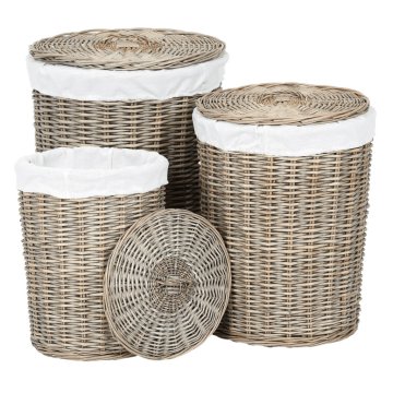 Autronic Pleteni koš za perilo s pokrovom, siv, komplet 3 kosov