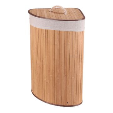 Autronic Kotna bambusova košara za perilo s pokrovom, naravna 35 × 35 × 60 cm
