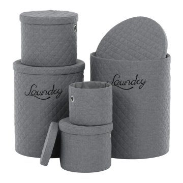 Autronic Komplet 5 okroglih košev za perilo iz blaga, sivih odtenkov, 42 x 50 cm