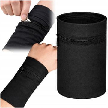 Korbi Športna zapestna denarnica z zadrgo, črna