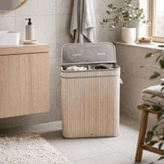 Autronic Bambusova košara za perilo s pokrovom, siva 52 × 32 × 60 cm