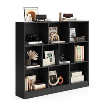 Northix 3-nadstropna črna knjižna polica z 10 predelki 120x24x104 cm MDF