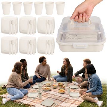 GARDEN LINE Bež piknik set, komplet potovalnega posodja v kovčku – 32 kosov