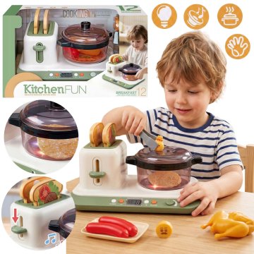 Mega Creative 2v1 interaktivna kuhinja na baterije, električni štedilnik, opekač kruha + dodatki, svetloba, zvok 3+