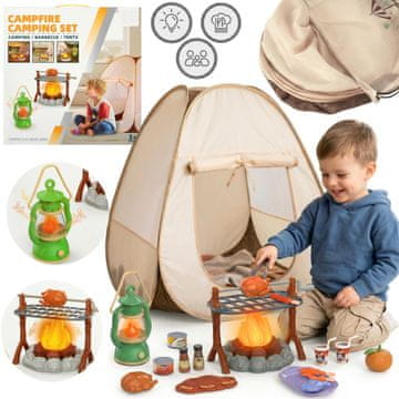 Mega Creative Kamp set za otroke, igralni tabor, interaktivni ogenj + dodatki, svetloba, zvok 3+