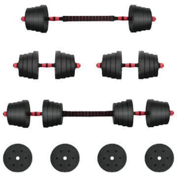 Vidaxl 2-v-1 set dumbbelov 40kg Črna in rdeča Cement in železni pesek