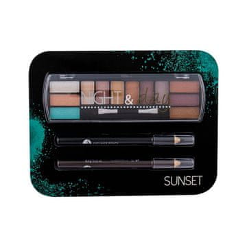 2K Cosmetics Night & Day odtenek Sunset darilni set paletka senčil za oči 8,16 g + črtalo za oči 0,6 g Black + črtalo za oči 0,6 g Brown