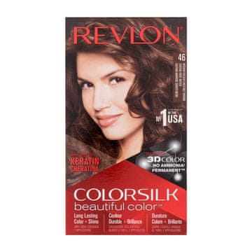 Revlon Colorsilk Beautiful Color odtenek 46 Medium Golden Chestnut Brown darilni set barva za lase Colorsilk Beautiful Color 59,1 ml + razvijalec barve 59,1 ml + balzam 11,8 ml + rokavice