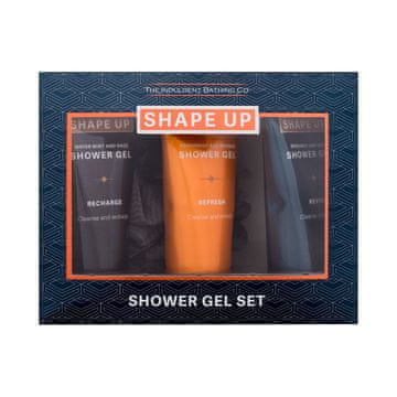 Xpel Shape Up Shower Gel Set darilni set gel za prhanje Bergamot & Mint 100 ml + gel za prhanje Peppermint & Orange 100 ml + gel za prhanje Water Mint & Sage 100 ml + gobica za prhanje za moške