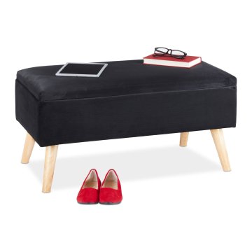 Northix Žametna klop za shranjevanje, elegantna z lesenimi nogami, nosilnost do 400 lbs