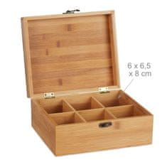 Northix Škatla za čaj iz bambusa s 6 predelki za 72 čajnih vrečk, elegantni potisk čaja