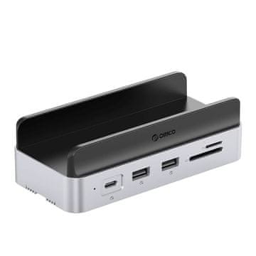 Orico 10-v-1 priključna postaja za Mac mini M.2 USB-C, USB-A, HDMI, RJ45, SD/TF – srebrna