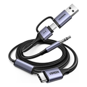 Ugreen Zvočni adapter s funkcijo polnjenja 2-v-1 USB-C - USB-A/C mini vtičnica - črna