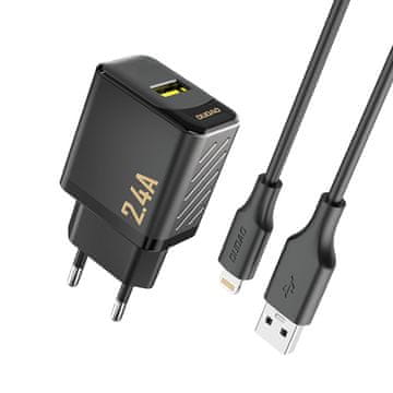 DUDAO Mrežni polnilnik USB-A s kablom USB-A – iPhone Lightning 2,4 A GaN EU – črn