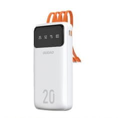 DUDAO Powerbank K6Pro+ 20000mAh z vgrajenimi kabli USB-C, microUSB in iPhone Lightning – bela barva